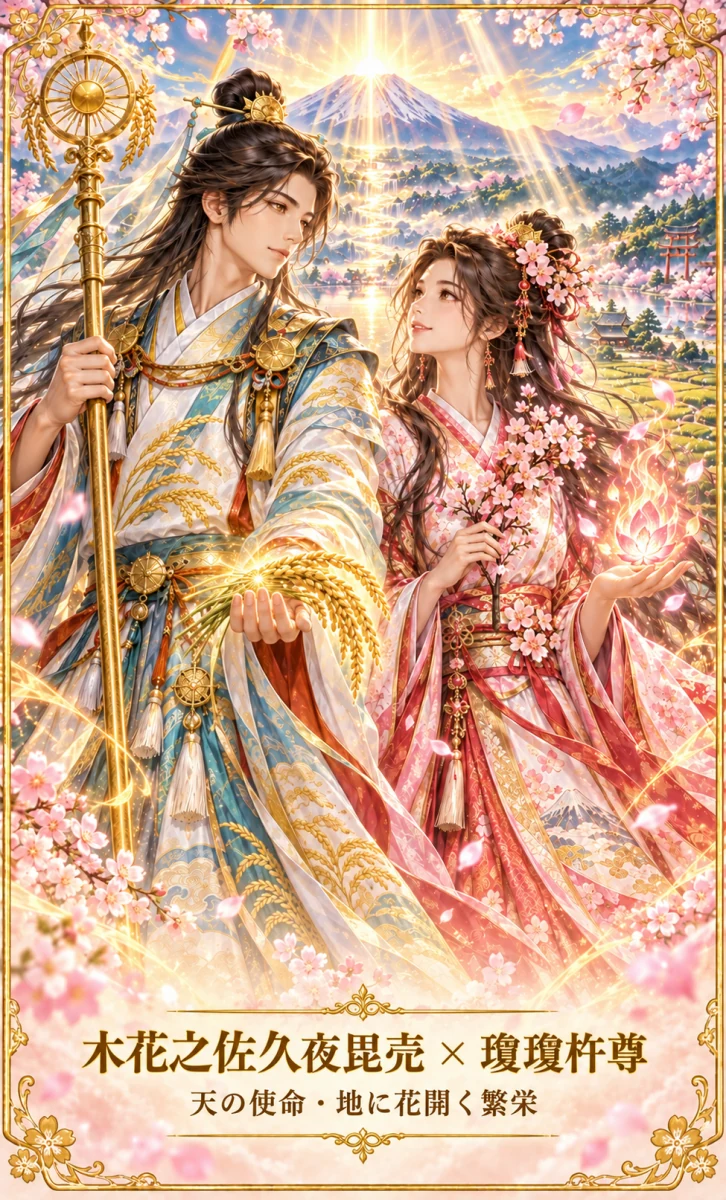 木花之佐久夜毘売 × 瓊瓊杵尊 お守りカード 表面